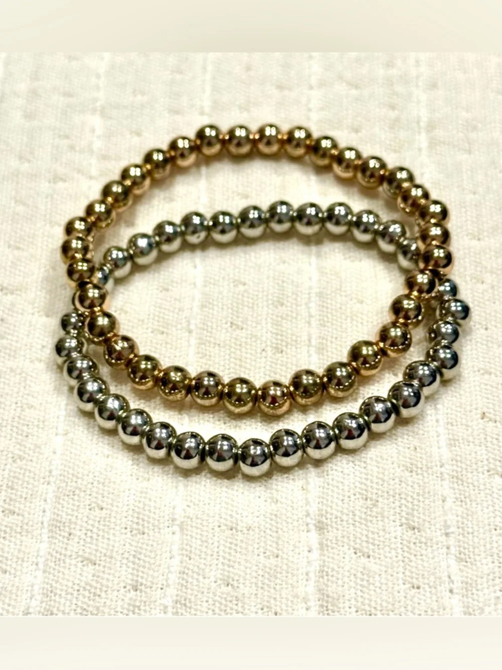 Minimalist Metallic Stacking Bracelets | Two-Tone Bead Set